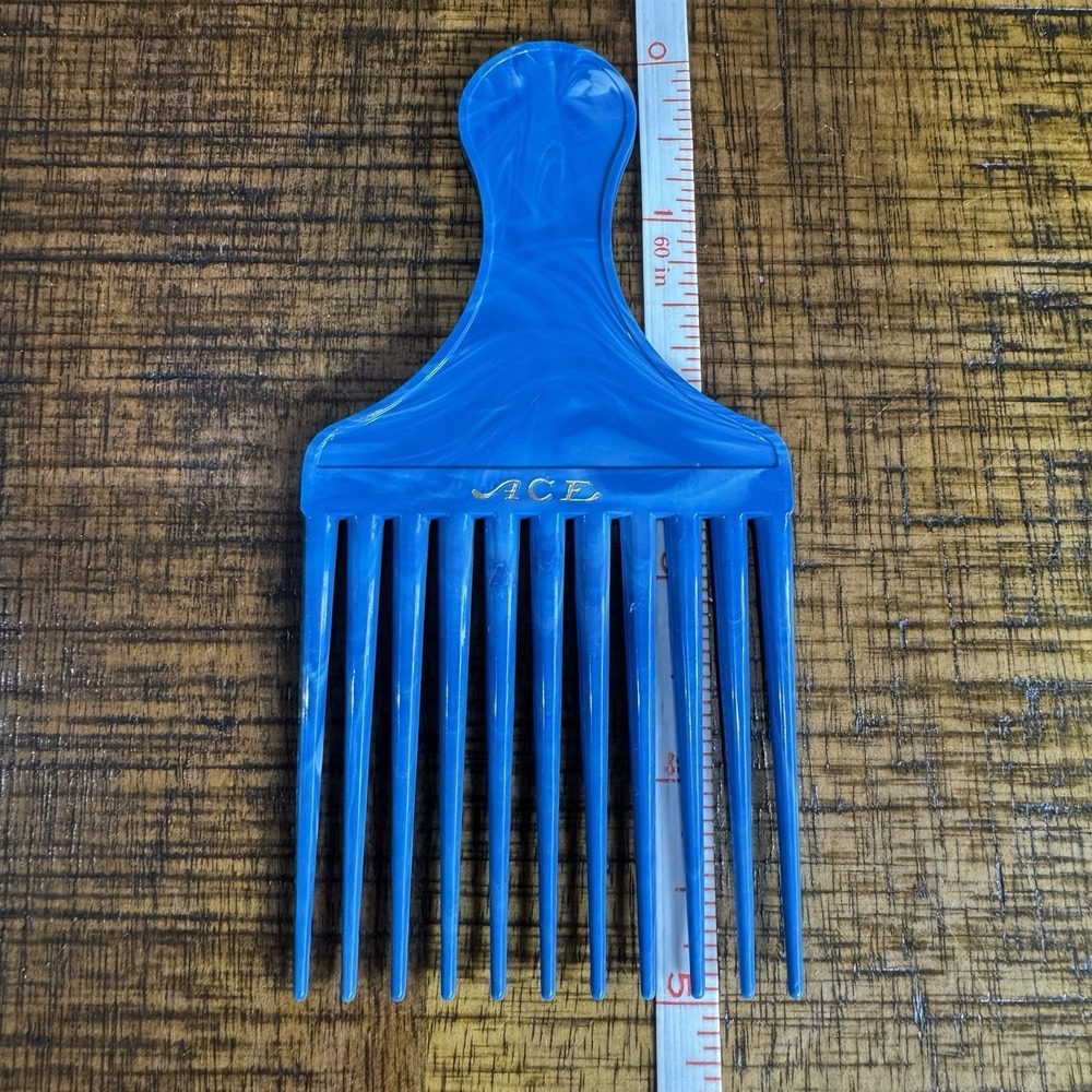 Goody Genuine ACE Hair Pick Comb with Handle Blue Swirl USA Vintage Plastic